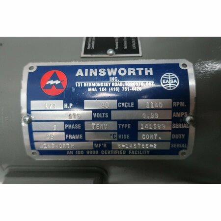 Ainsworth 48 3PH 1/8HP 1140RPM 1/2IN 575V-AC AC MOTOR 1002935